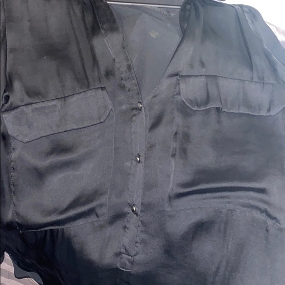 Zara black double pocket loose satin shirt  blouse - Picture 9 of 12
